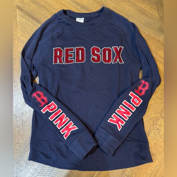 PINK Victoria's Secret Tops - PINK Victoria's Secret Women's Boston Red Sox Sequin Crew Neck Pullover